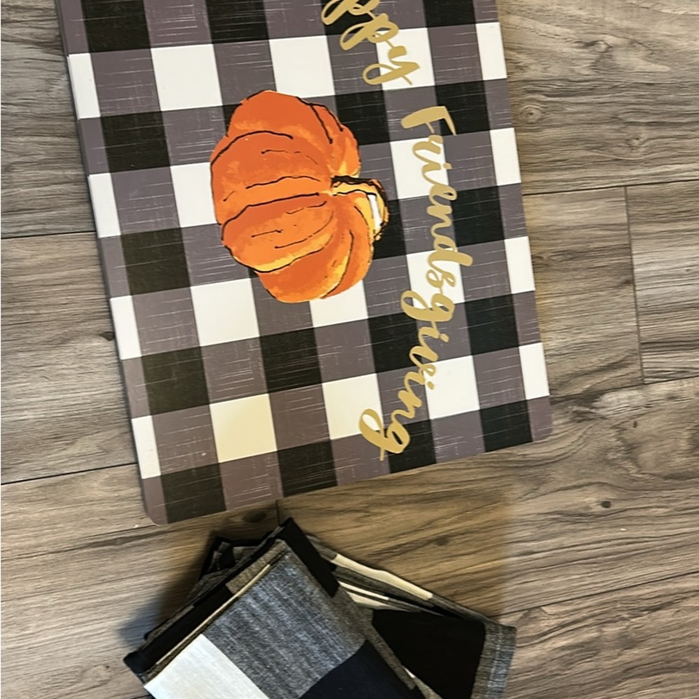 Plaid Pumpkin Decorative Sign with Orange Pumpkin